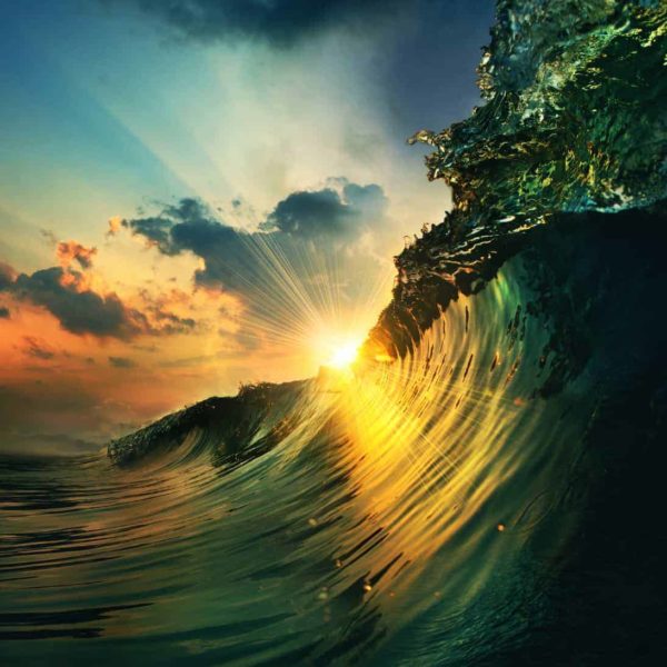 Ocean Wave Falling Sunset 1