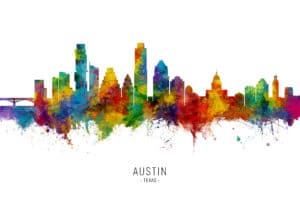 Austin Texas Skyline unique digital wall art canvas framed prints