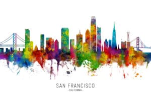 San Francisco California Skyline unique digital wall art canvas framed prints