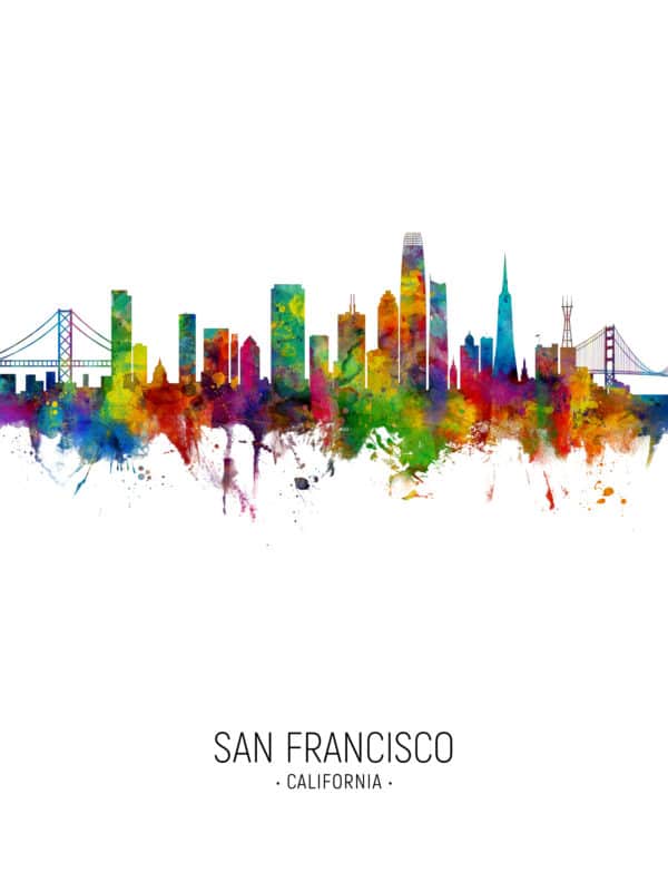 San Francisco California Skyline unique digital wall art canvas framed prints