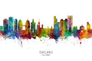 Oakland California Skyline unique digital wall art canvas framed prints