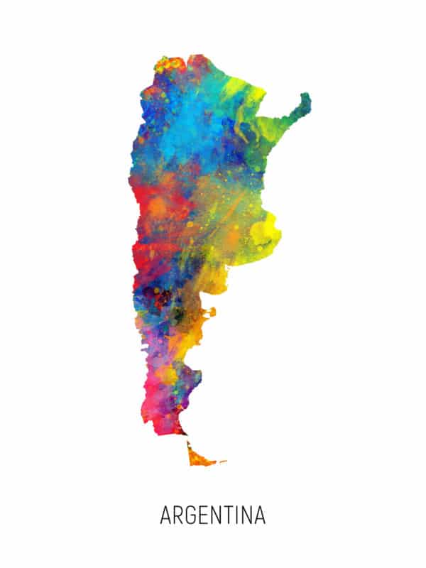 Argentina Watercolor Map unique digital wall art canvas framed prints