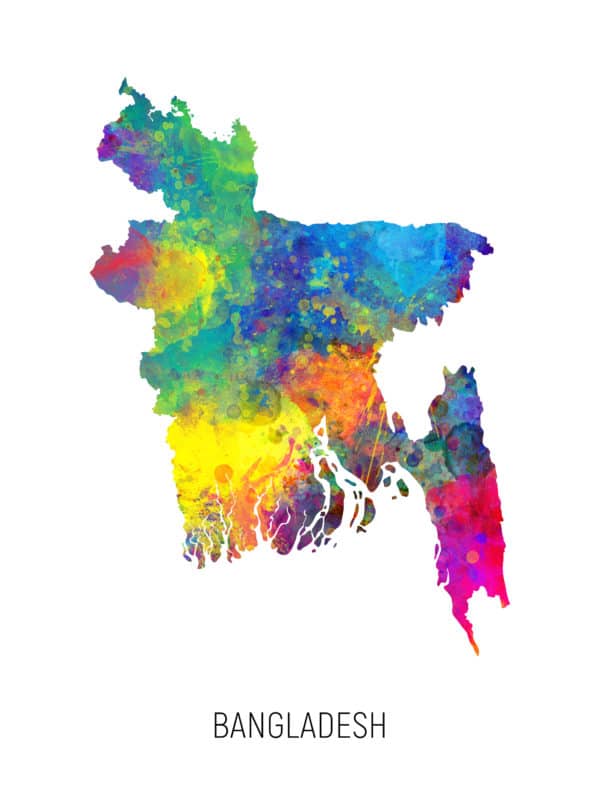 Bangladesh Watercolor Map unique digital wall art canvas framed prints