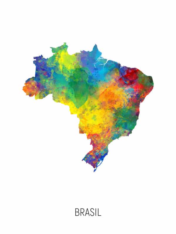 Brasil Watercolor Map unique digital wall art canvas framed prints