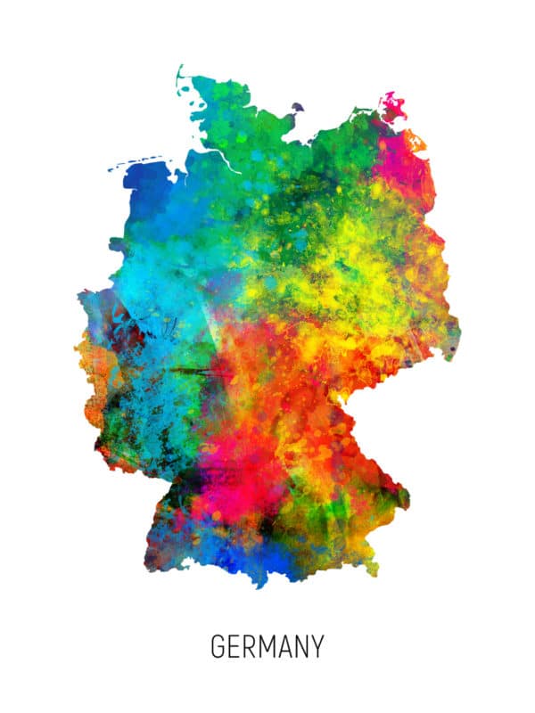 Germany Watercolor Map unique digital wall art canvas framed prints