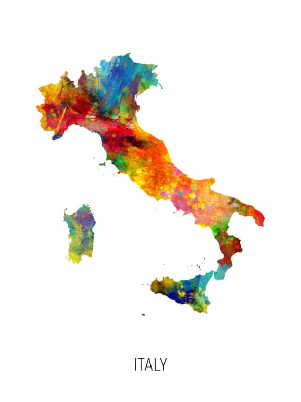 Italy Watercolor Map unique digital wall art canvas framed prints