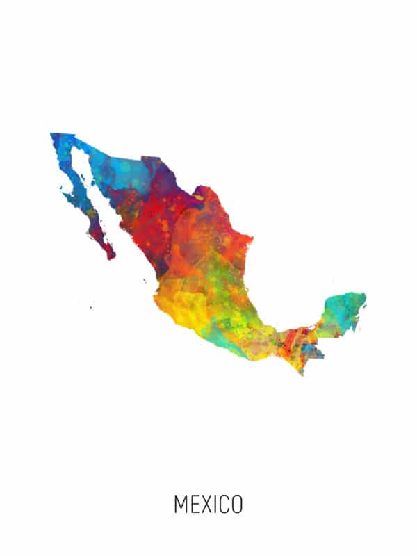 Mexico Watercolor Map unique digital wall art canvas framed prints