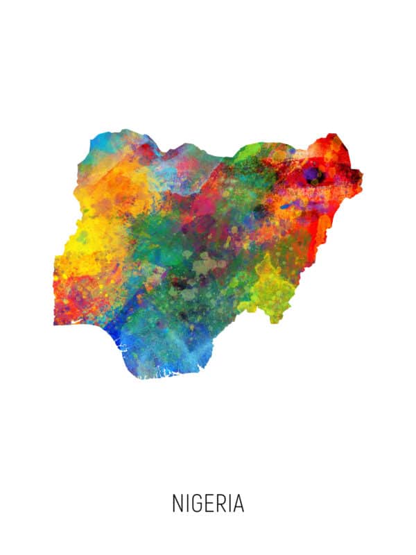 Nigeria Watercolor Map unique digital wall art canvas framed prints