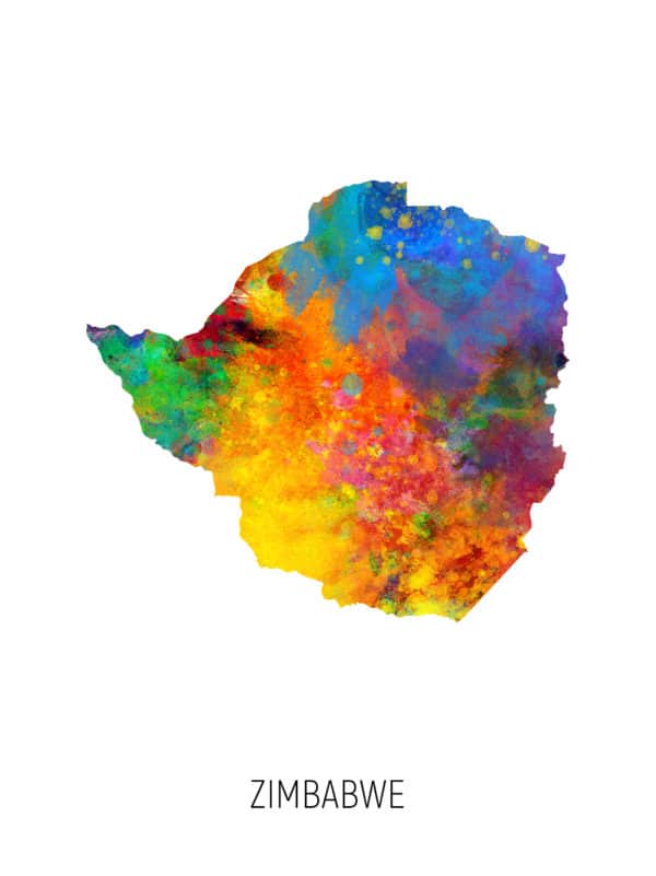 Zimbabwe Watercolor Map unique digital wall art canvas framed prints