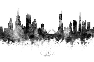 Chicago Illinois Skyline unique digital wall art canvas framed prints