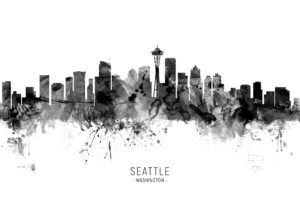 Seattle Washington Skyline unique digital wall art canvas framed prints