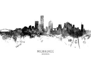 Milwaukee Wisconsin Skyline unique digital wall art canvas framed prints