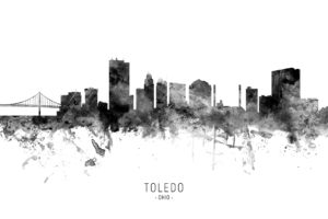 Toledo Ohio Skyline unique digital wall art canvas framed prints