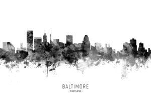 Baltimore Maryland Skyline unique digital wall art canvas framed prints
