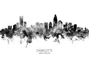 Charlotte North Carolina Skyline unique digital wall art canvas framed prints