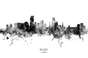 Miami Florida Skyline unique digital wall art canvas framed prints