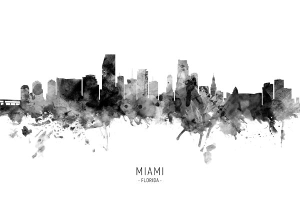 Miami Florida Skyline unique digital wall art canvas framed prints