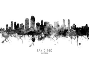 San Diego California Skyline unique digital wall art canvas framed prints