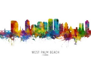 West Palm Beach Florida Skyline unique digital wall art canvas framed prints
