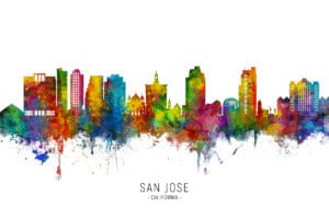 San Jose California Skyline unique digital wall art canvas framed prints