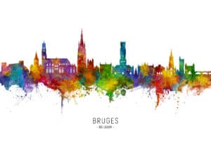 Bruges Belgium Skyline unique digital wall art canvas framed prints