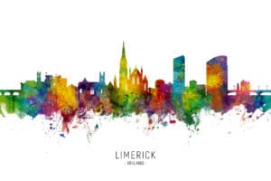 Limerick Ireland Skyline unique digital wall art canvas framed prints