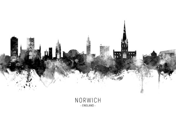 Norwich England Skyline unique digital wall art canvas framed prints
