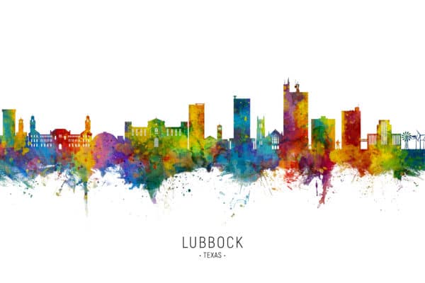 Lubbock Texas Skyline unique digital wall art canvas framed prints
