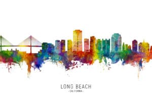 Long Beach California Skyline unique digital wall art canvas framed prints