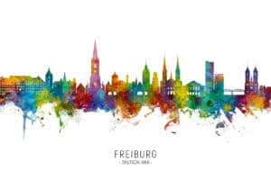 Freiburg Germany Skyline unique digital wall art canvas framed prints