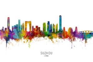 Suzhou China Skyline unique digital wall art canvas framed prints
