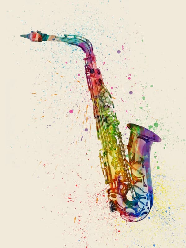 Saxophone Abstract Watercolor unique digital wall art canvas framed prints