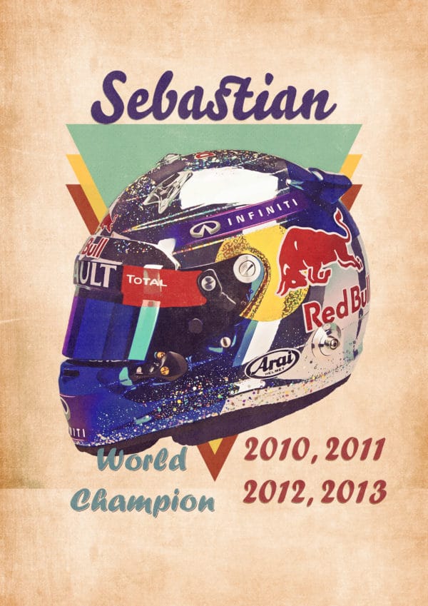 2010 sebastian vettel helmet retro digital canvas artwork prints