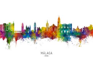 Malaga Spain Skyline unique digital wall art canvas framed prints