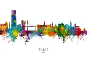 Bilbao Spain Skyline unique digital wall art canvas framed prints