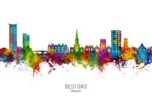 Bedford England Skyline unique digital wall art canvas framed prints