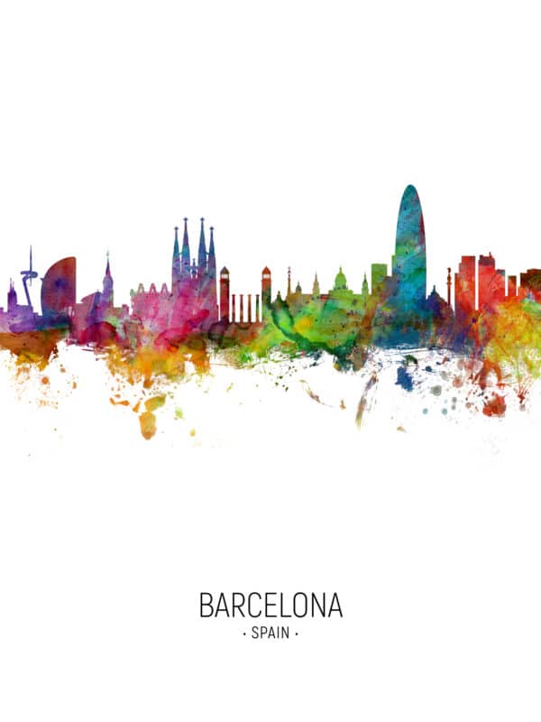 Barcelona Spain Skyline unique digital wall art canvas framed prints