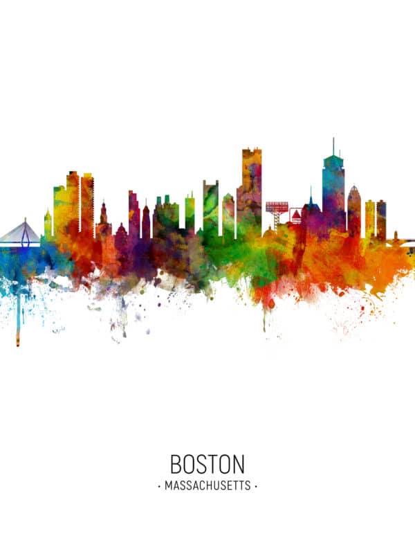 Boston Massachusetts Skyline unique digital wall art canvas framed prints