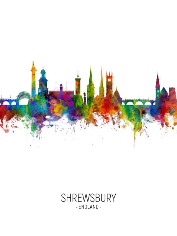 Shrewsbury England Skyline unique digital wall art canvas framed prints