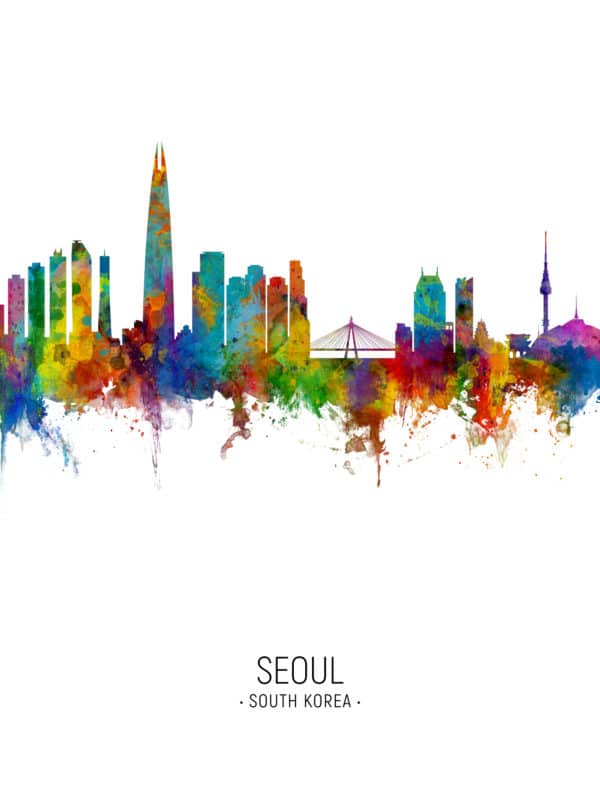 Seoul Skyline South Korea unique digital wall art canvas framed prints