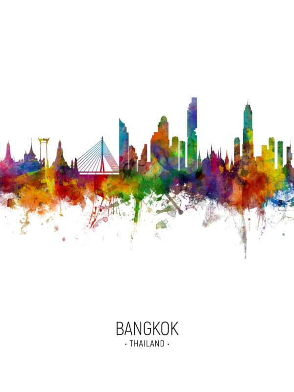 Bangkok Thailand Skyline unique digital wall art canvas framed prints