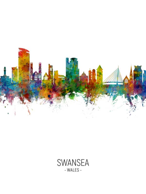 Swansea Wales Skyline unique digital wall art canvas framed prints