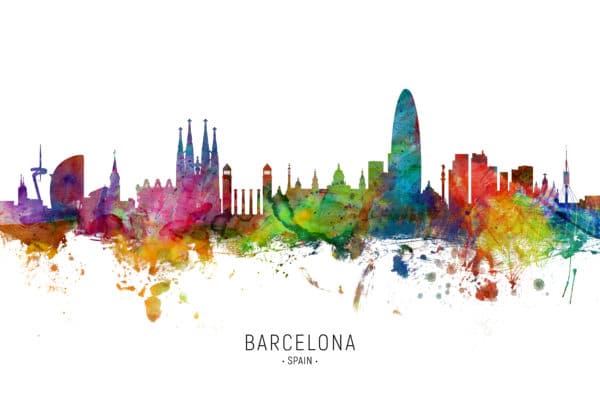 Barcelona Spain Skyline unique digital wall art canvas framed prints