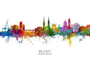 Belfast Northern Ireland Skyline unique digital wall art canvas framed prints
