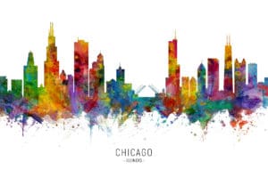 Chicago Illinois Skyline unique digital wall art canvas framed prints