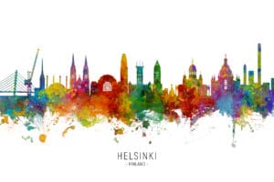 Helsinki Finland Skyline unique digital wall art canvas framed prints