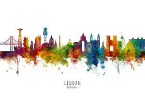 Lisbon Portugal Skyline unique digital wall art canvas framed prints