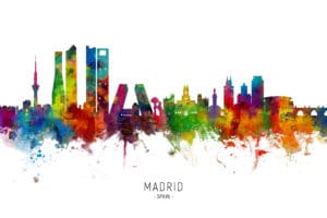 Madrid Spain Skyline unique digital wall art canvas framed prints