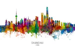 Shanghai China Skyline unique digital wall art canvas framed prints