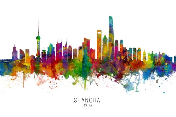 Shanghai China Skyline unique digital wall art canvas framed prints